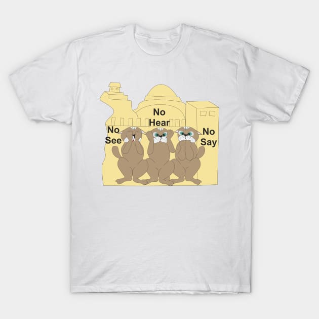 no see no hear no say three cats T-Shirt by Alekvik